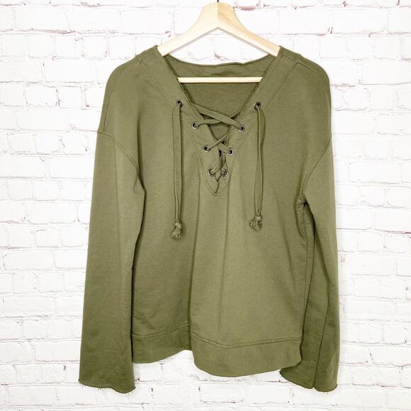 Blue Life Army Green Lace Up Front Sweatshirt Medium - Picture 6 of 6